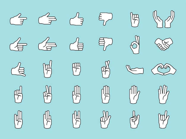 Ilustración del gesto de las manos en línea delgada