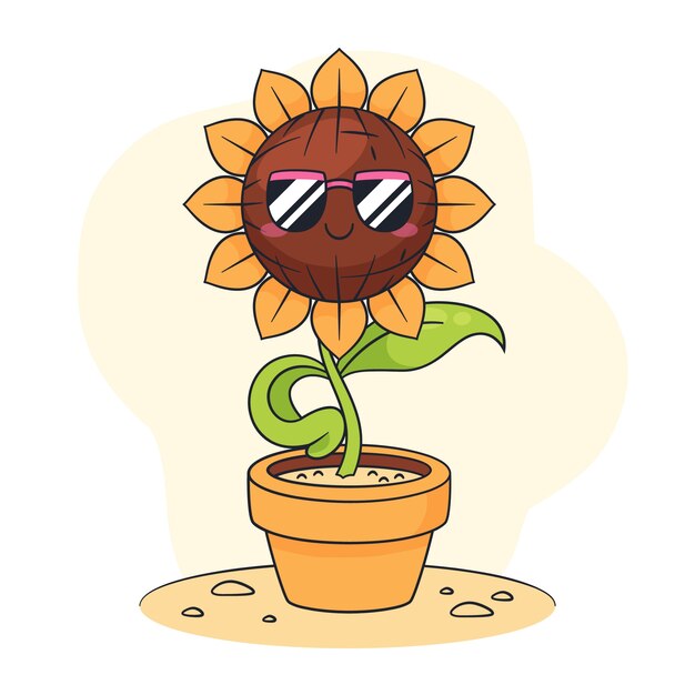 Ilustración de girasol de dibujos animados dibujados a mano
