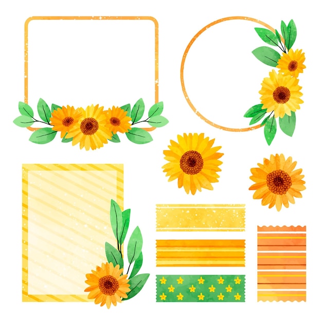 Vector gratuito ilustración de girasol en estilo pintado a mano con diseño de marco