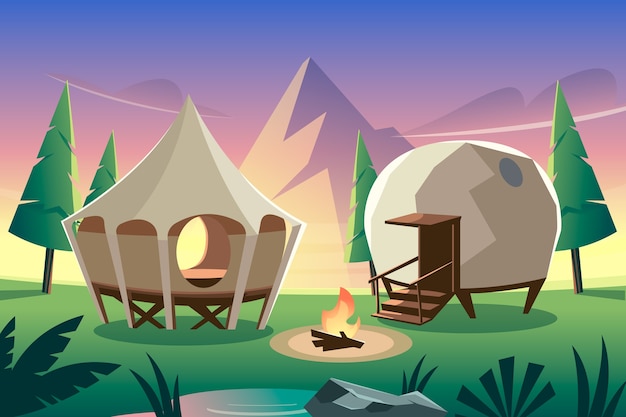 Ilustración de glamping degradado