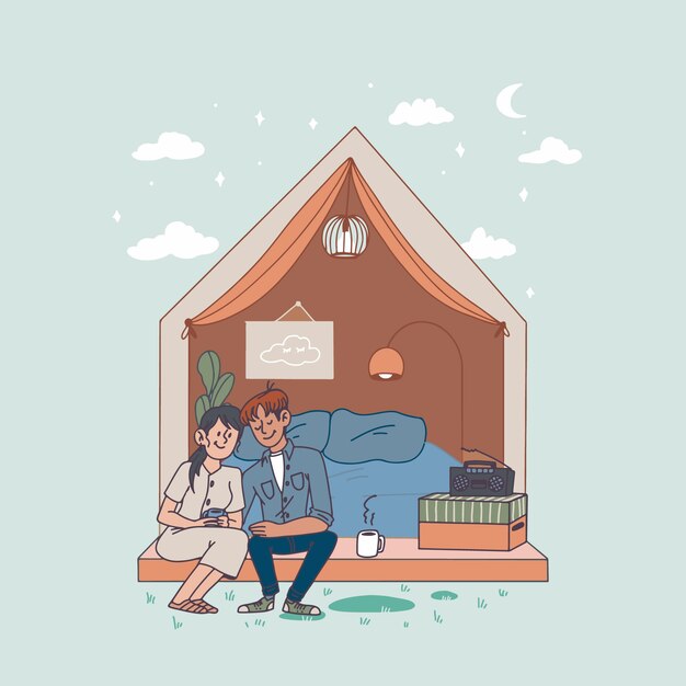 Ilustración de glamping dibujada a mano