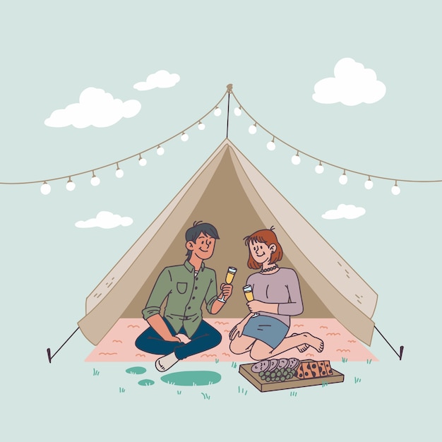 Ilustración de glamping dibujada a mano