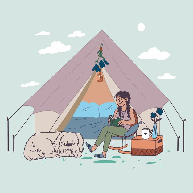 Ilustración de glamping dibujada a mano