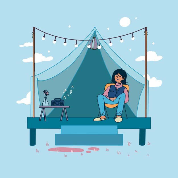Ilustración de glamping dibujada a mano