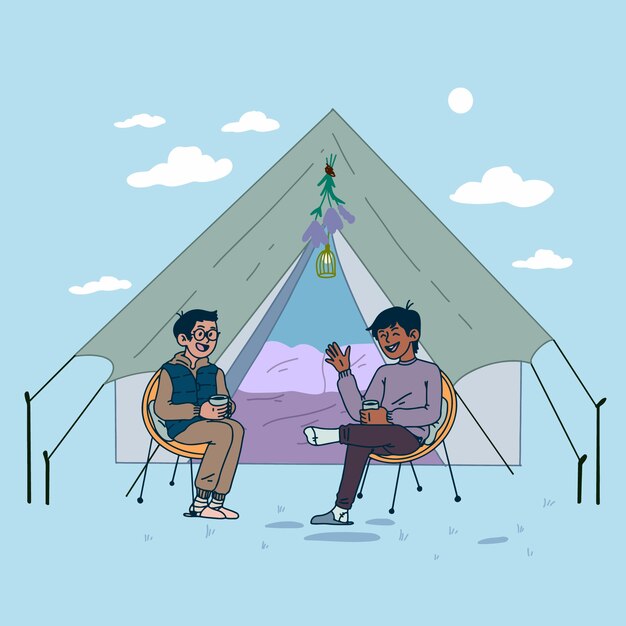 Ilustración de glamping dibujada a mano