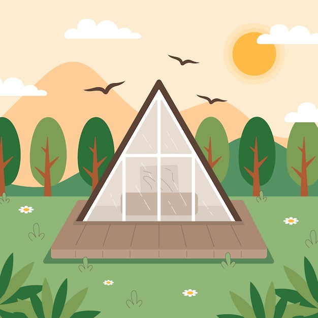 Vector gratuito ilustración de glamping de diseño plano dibujado a mano