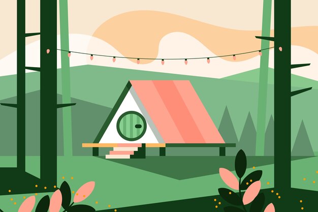 Ilustración de glamping de diseño plano