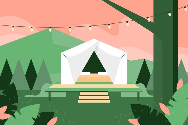 Ilustración de glamping de diseño plano