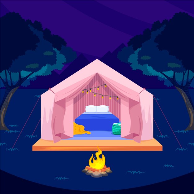 Ilustración de glamping plana dibujada a mano