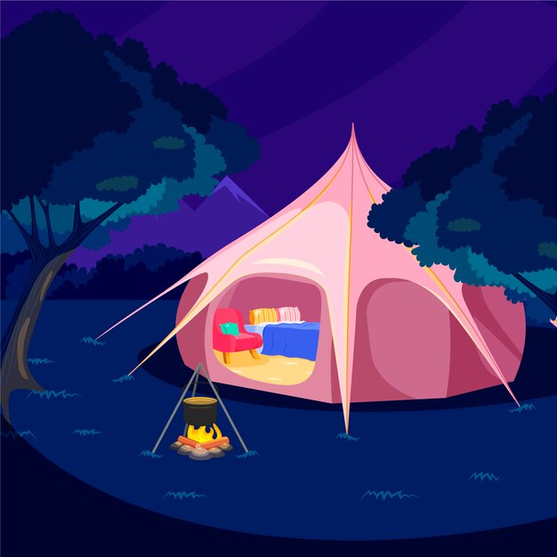Ilustración de glamping plana dibujada a mano