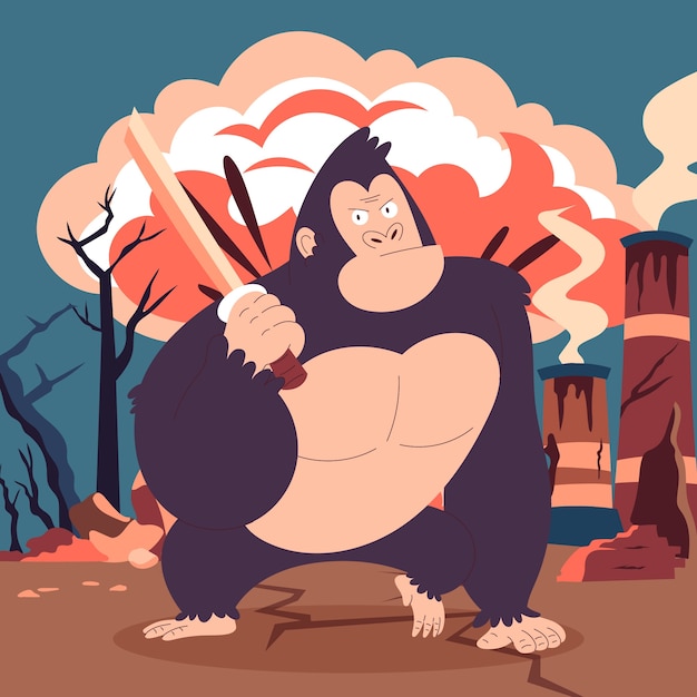 Ilustración de un gorila gigante dibujada a mano