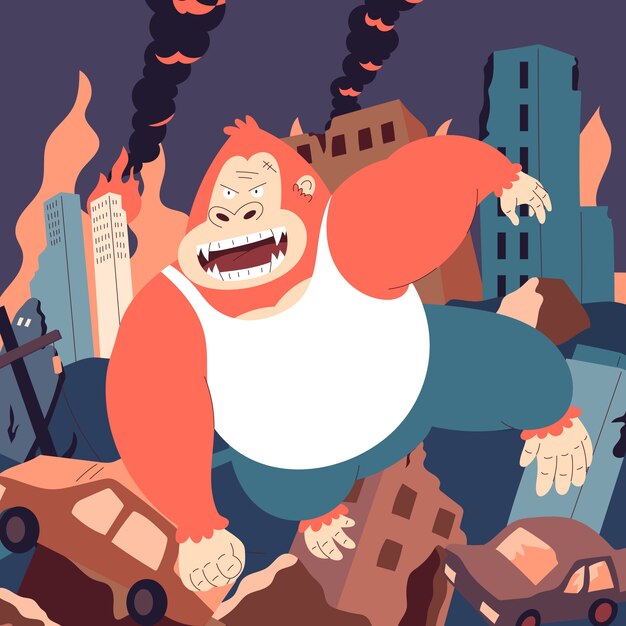 Ilustración de un gorila gigante dibujada a mano