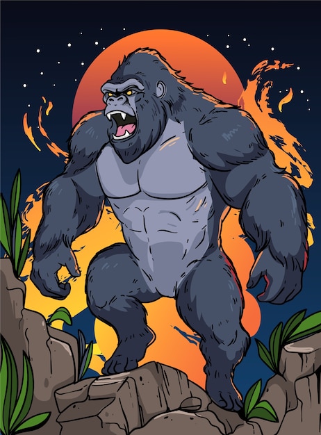 Ilustración de un gorila gigante dibujada a mano