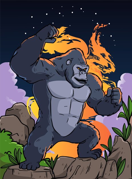 Ilustración de un gorila gigante dibujada a mano