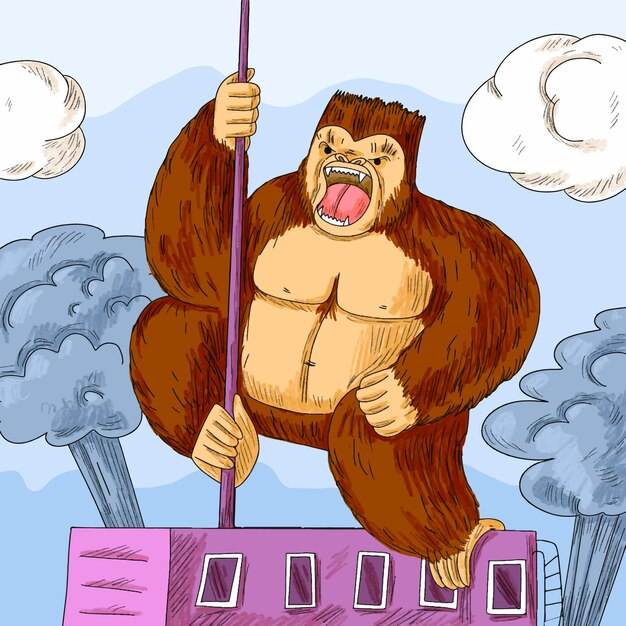 Ilustración de un gorila gigante dibujada a mano
