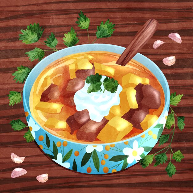 Ilustración de goulash acuarela