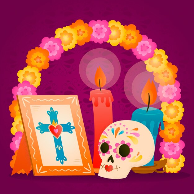 Ilustración gradiente para la celebración del dia de muertos