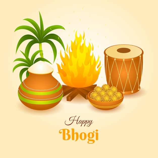 Vector gratuito ilustración de gradiente feliz bhogi