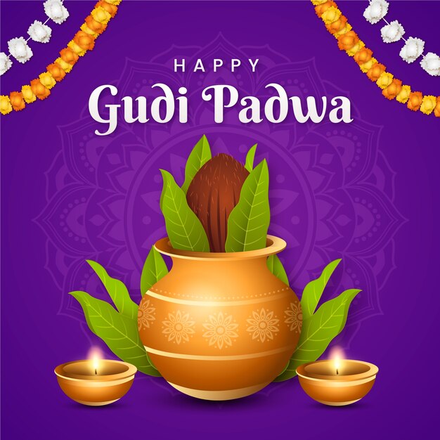 Ilustración de gradiente para la festividad de gudi padwa