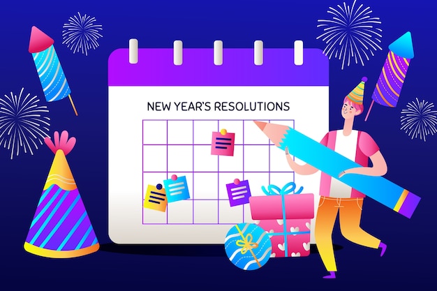 Ilustración de gradiente de resoluciones de año nuevo