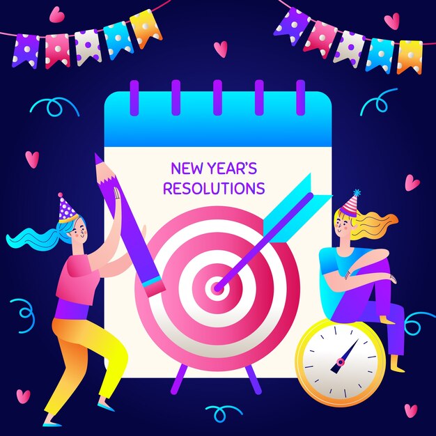 Ilustración de gradiente de resoluciones de año nuevo