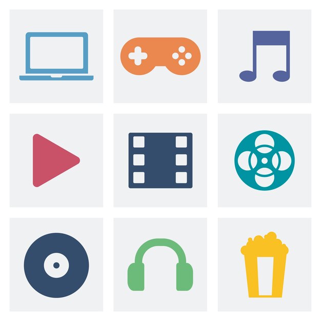 Ilustración gráfica de los iconos del concepto del entretenimiento