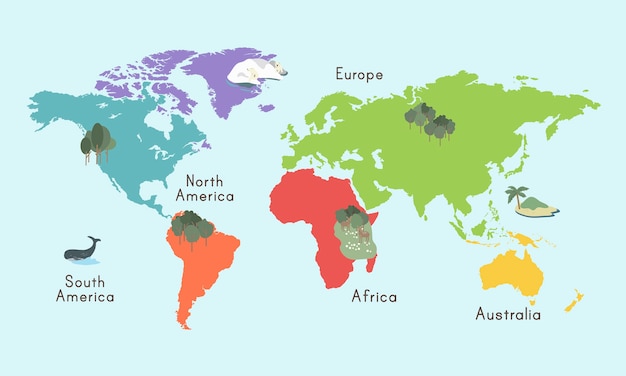 Ilustración gráfica de la ubicación del mapa del continente mundial