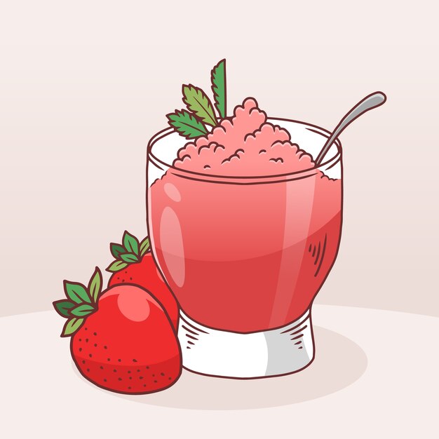 Ilustración de granizado de fresa dibujado a mano