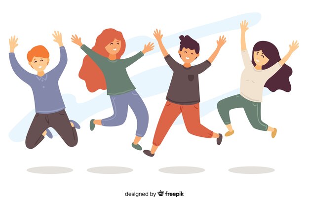 Ilustración del grupo de jóvenes saltando