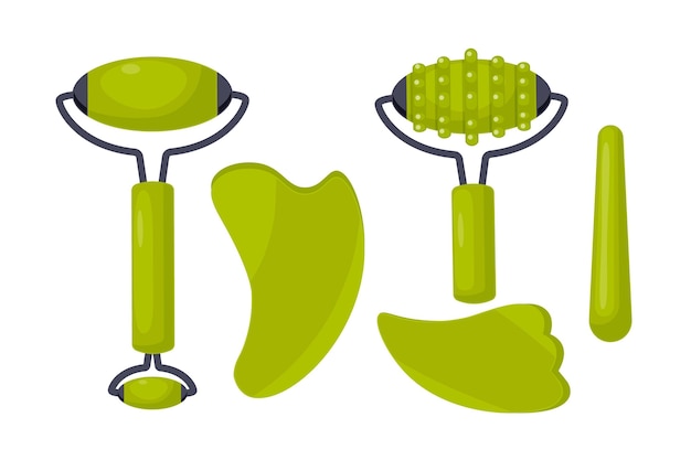 Vector gratuito ilustración de gua sha y rodillo de jade dibujado a mano plana