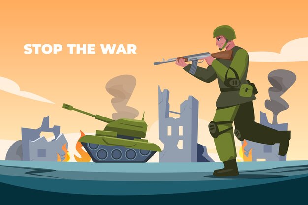 Ilustración de guerra de ucrania de diseño plano dibujado a mano