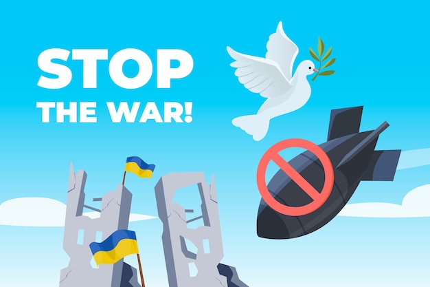 Ilustración de guerra de ucrania de diseño plano dibujado a mano