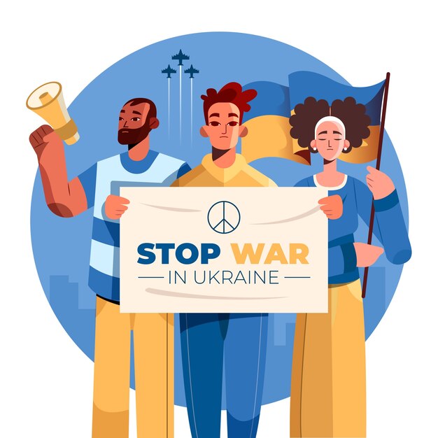 Ilustración de guerra de ucrania de diseño plano