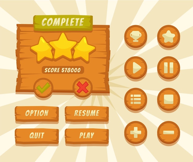 Ilustración de GUI de interfaz de usuario de juego diseñada para juegos de botones para computadoras de videojuegos