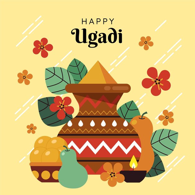 Ilustración de guirnalda de ugadi plana