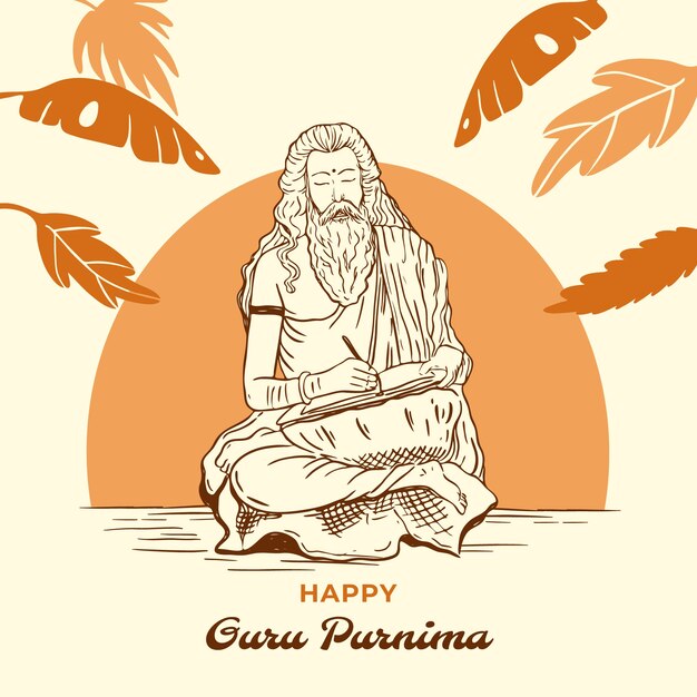 Ilustración de guru purnima dibujada a mano con monje barbudo