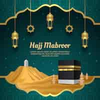 Vector gratuito ilustración de hajj degradado con meca y linternas