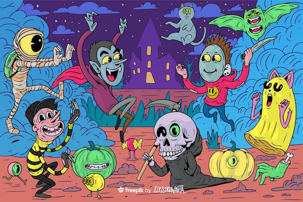 Ilustración de halloween espeluznante de criaturas