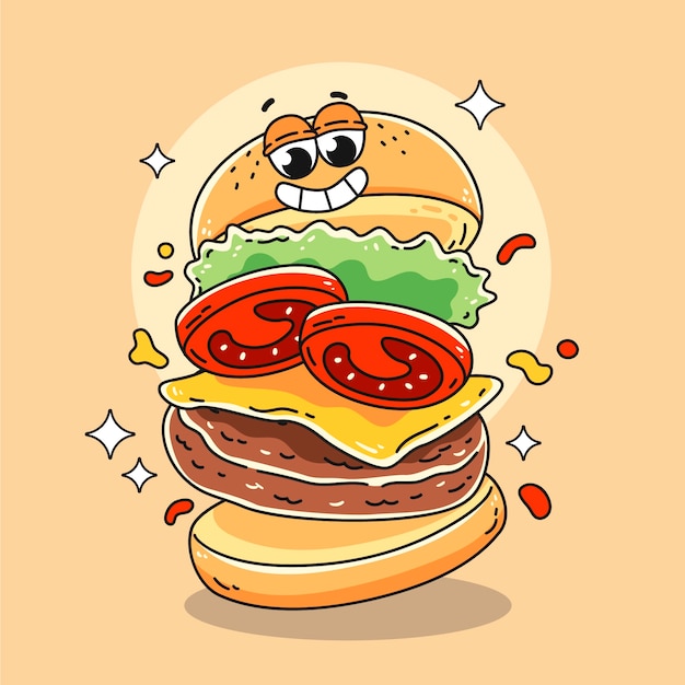 Ilustración de hamburguesa dibujada a mano