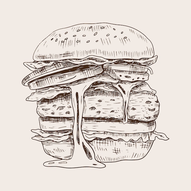 Vector gratuito ilustración de una hamburguesa dibujada a mano