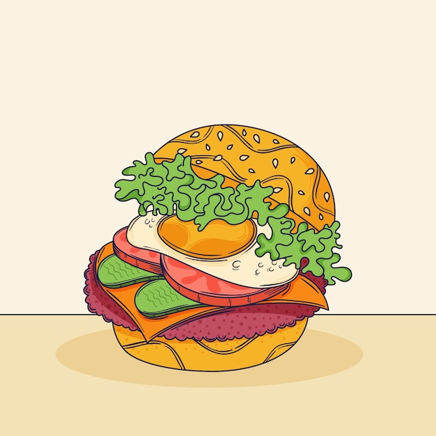 Ilustración de una hamburguesa dibujada a mano