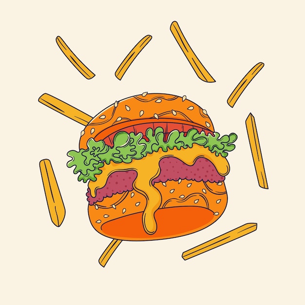 Ilustración de una hamburguesa dibujada a mano
