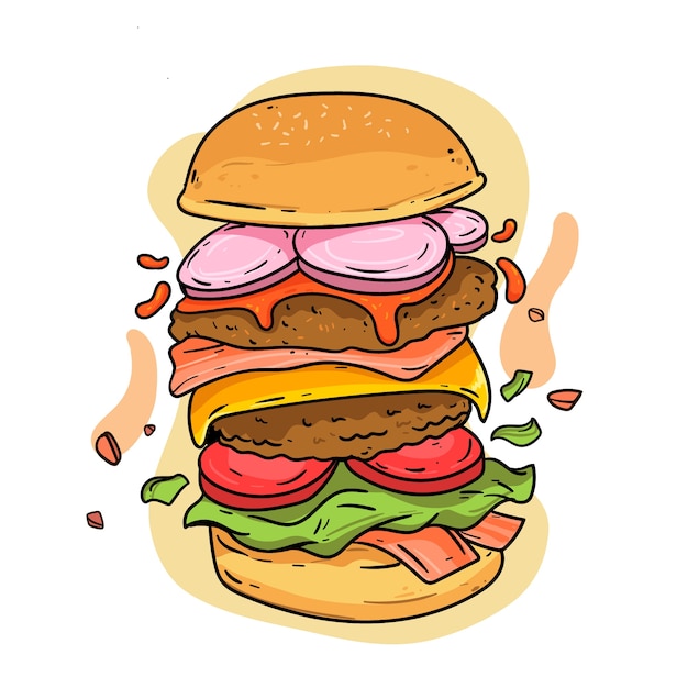 Vector gratuito ilustración de una hamburguesa dibujada a mano