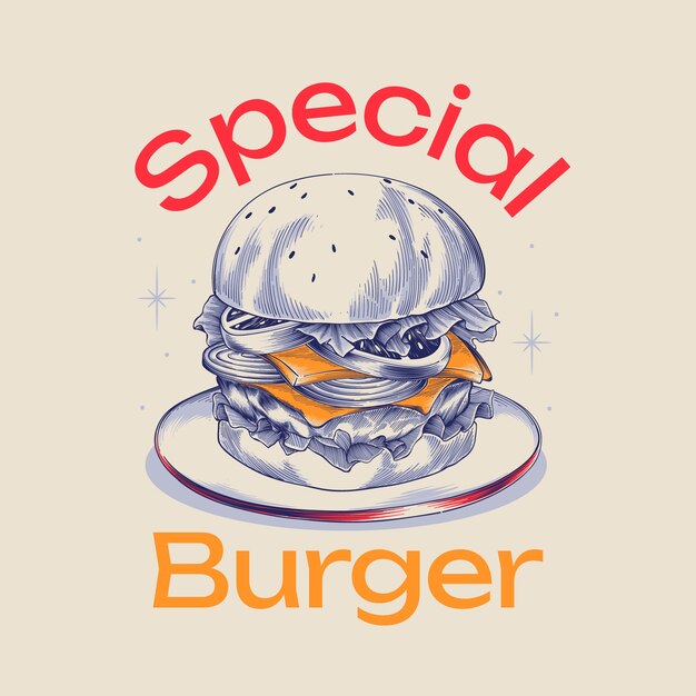 Ilustración de una hamburguesa dibujada a mano