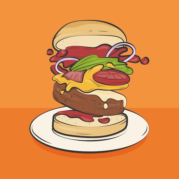 Vector gratuito ilustración de una hamburguesa dibujada a mano