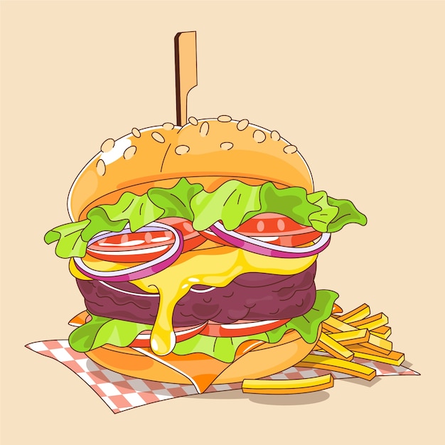 Vector gratuito ilustración de hamburguesa dibujada a mano