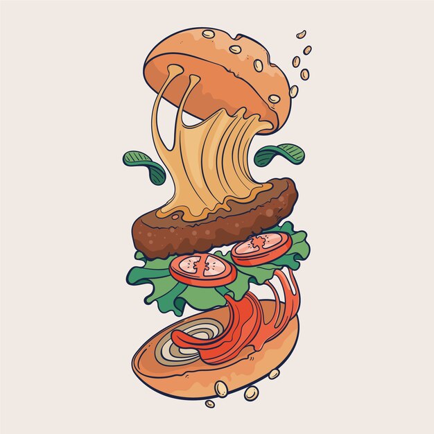 Ilustración de una hamburguesa dibujada a mano