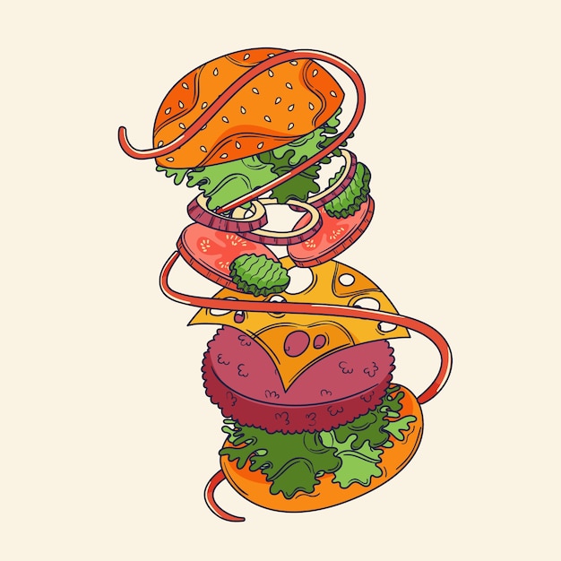 Vector gratuito ilustración de una hamburguesa dibujada a mano