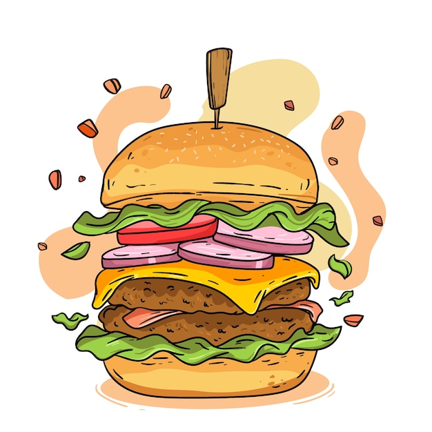 Vector gratuito ilustración de una hamburguesa dibujada a mano