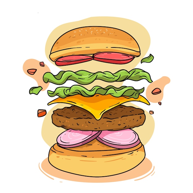 Vector gratuito ilustración de una hamburguesa dibujada a mano